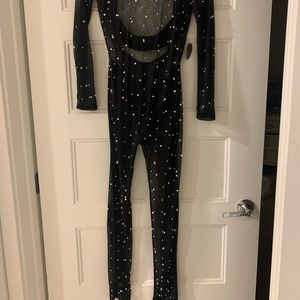 HOT MIAMI STYLES Sheer Lace Pearl Jumpsuit